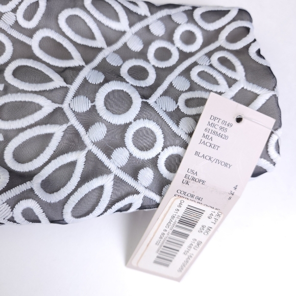 New Katherine Kelly Grey Ivory Lace Embroidered Ivory Overlay Blazer Jacket sz 4 - Picture 6 of 13